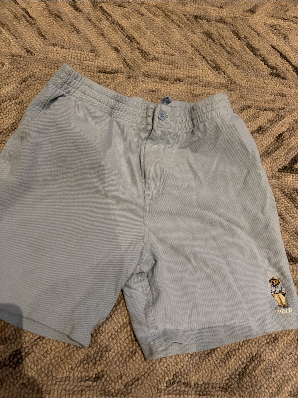 Polo by Ralph Lauren Pale Blue Cotton Athletic Shorts with Bear Logo